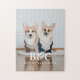 Custom Pet Dog Photo with Names Jigsaw Puzzle