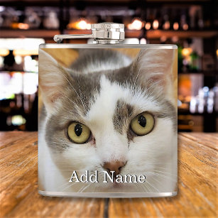 Custom Pet Family Photo Text Personalised Flask