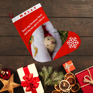 Custom Pet Hamster Photo Holiday Red Personalized  Large Christmas Stocking
