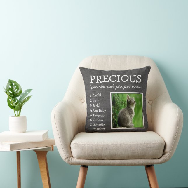 Custom Pet Keepsake On Dark Grey Linen-Look Cushion (Chair)