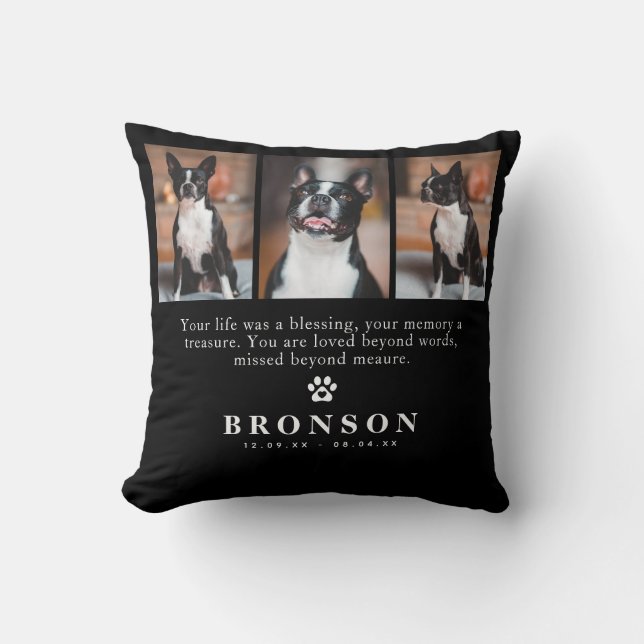 Custom Pet Loss Memorial Quote & Photo Collage Cushion (Front)