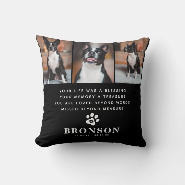 Custom Pet Loss Memorial Quote & Photo Collage Cushion (Front)