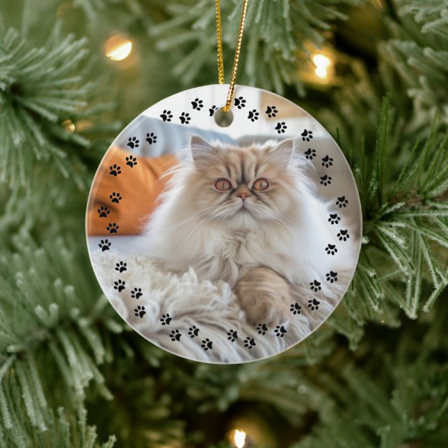 Custom Pet Love Your Photo Memory Paw Prints Angel Ceramic Ornament (Tree)