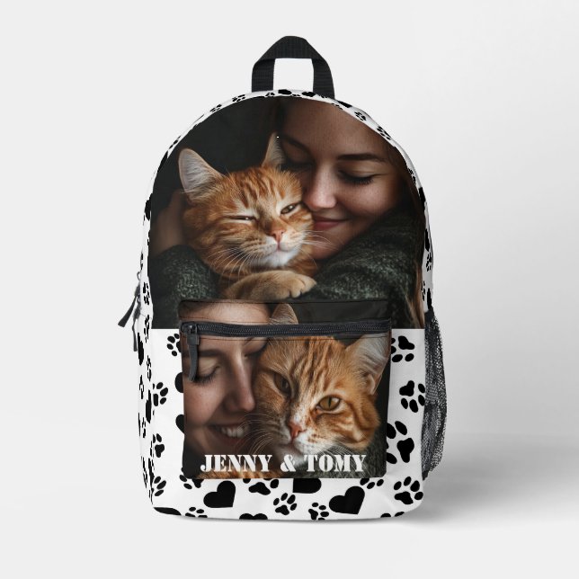 Custom Pet Lover Backpack with Two Photos & Name (Front)