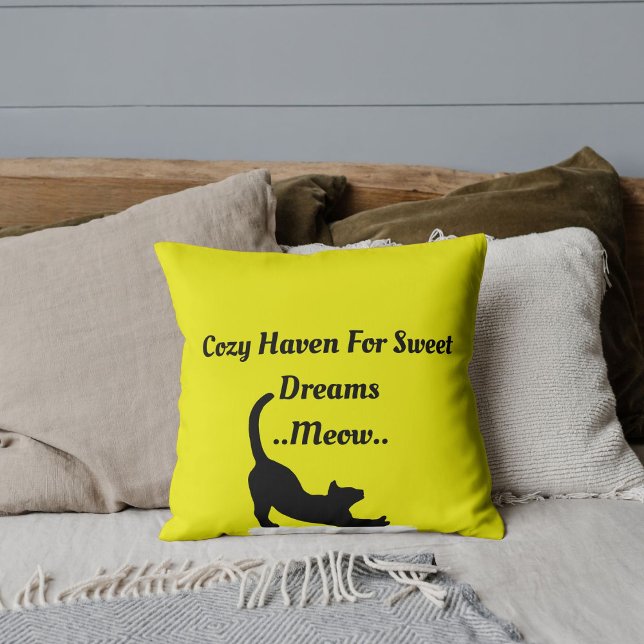 Custom Pet Lover Funny Cat Script Quote On Yellow Cushion (Creator Uploaded)
