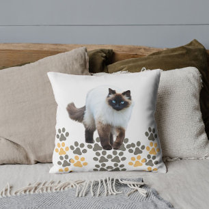 Custom Pet Lover Siamese Cat Photo Cute Paw White Cushion