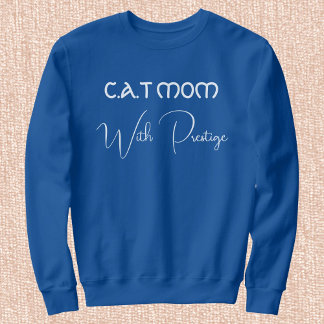Custom Pet Lover White Script Cat Mom Deep Royal Sweatshirt