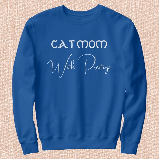 Custom Pet Lover White Script Cat Mom Deep Royal Sweatshirt (Creator Uploaded)