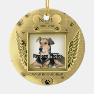 Custom Pet Memorial Gold Hearts Ceramic Ornament