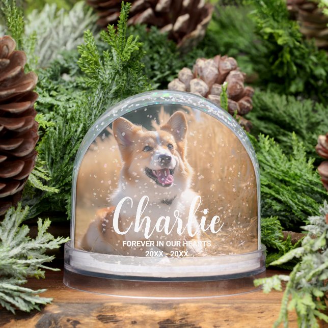Custom Pet Memorial Photo with Name Snowglobe (Winter)