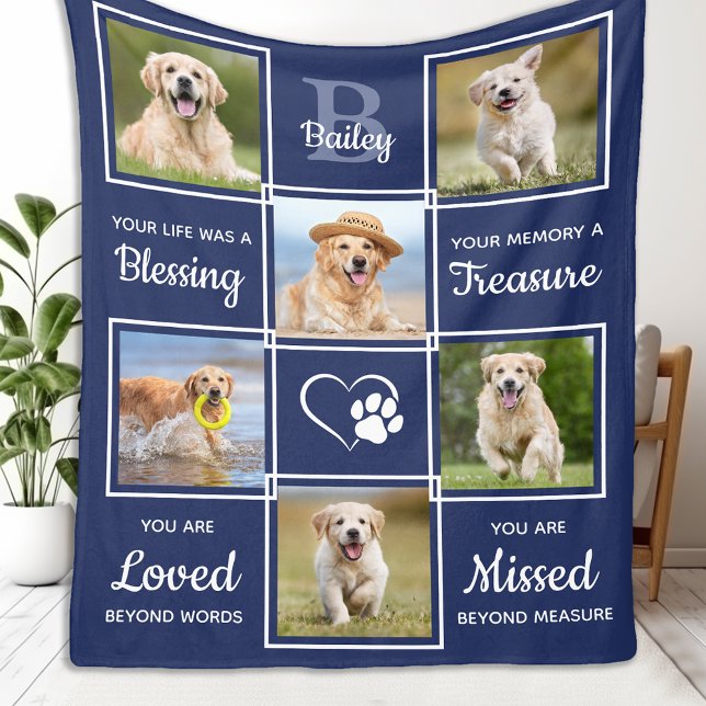 Custom Pet Memorial Sympathy Dog Photo Collage Fleece Blanket (Creator Uploaded)