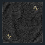 Custom Pet Name Black Botanical Gold Script Bandana<br><div class="desc">Custom Pet Name Black Botanical Gold Script bandanna with a monogram and script name.</div>