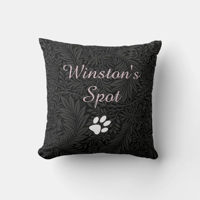 Custom Pet Name Black Floral Blush Pink Script  Cushion (Front)