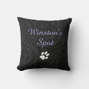 Custom Pet Name Black Floral Lavender Script  Cushion