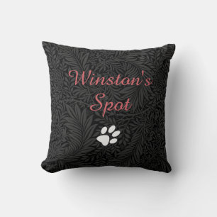Custom Pet Name Black Floral Red Script Cushion