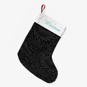Custom Pet Name Black Floral Teal Script  Small Christmas Stocking