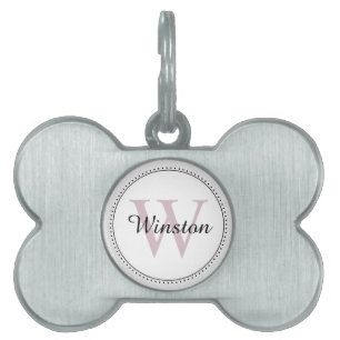 Custom Pet Name Blush Pink Monogram White ID Tag