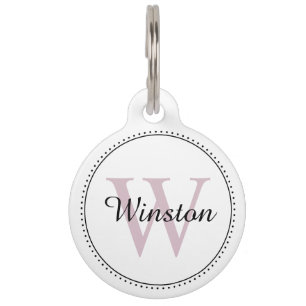 Custom Pet Name Blush Pink White Monogram Tag