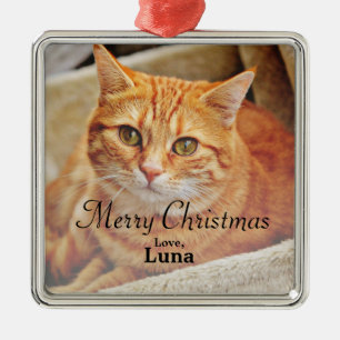 Custom Pet Name Christmas Holiday Photo Metal Ornament