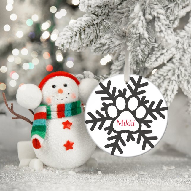 Custom Pet Name Holiday Paw Snowflake Christmas Metal Tree Decoration (Christmas-Paw-Christmas ceramic tree decoration)
