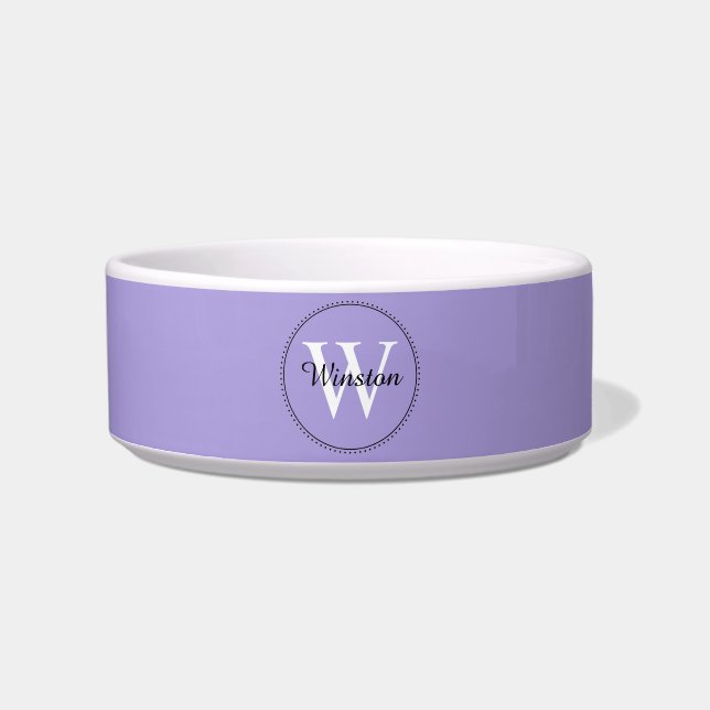 Custom Pet Name Lavender White Monogram Bowl (Front)