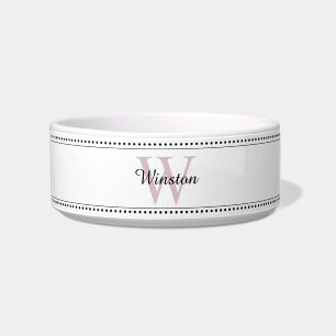 Custom Pet Name Pink Monogram White Bowl