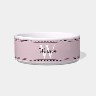 Custom Pet Name Pink White Monogram Bowl