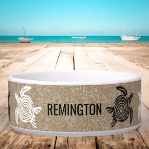 Custom Pet Name Sandy Beach Turtles Bowl