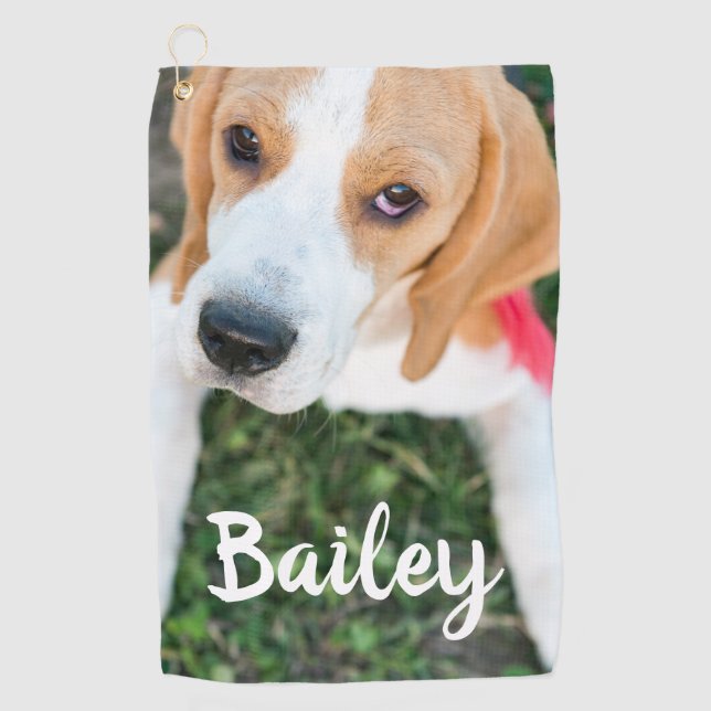 Custom Pet Name Typography and Photo Golf Towel (Front)