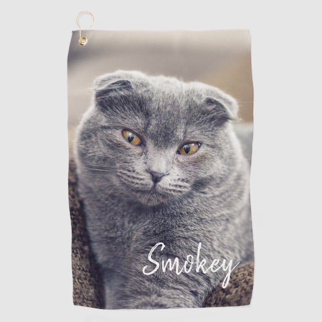 Custom Pet Name Typography and Photo Golf Towel (Front)