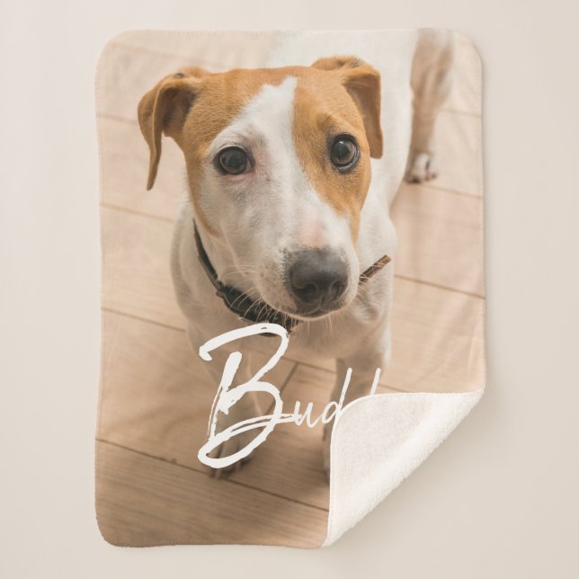 Custom Pet Name Typography and Photo Sherpa Blanket (Front)