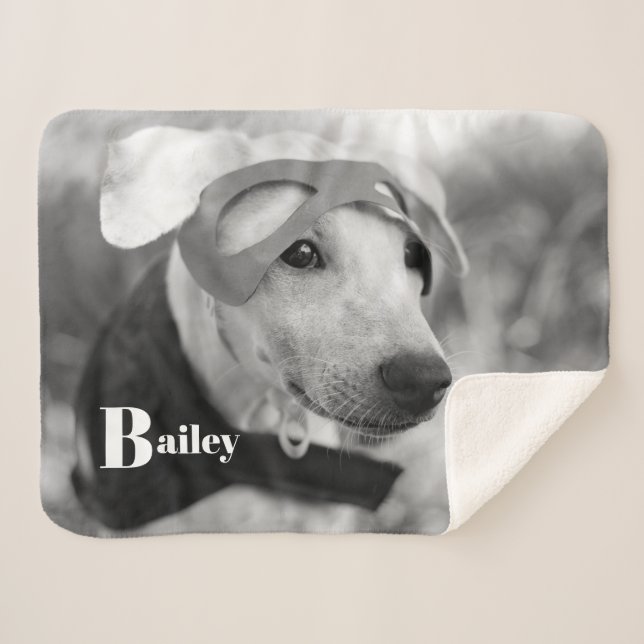 Custom Pet Name Typography and Photo Sherpa Blanket (Front (Horizontal))