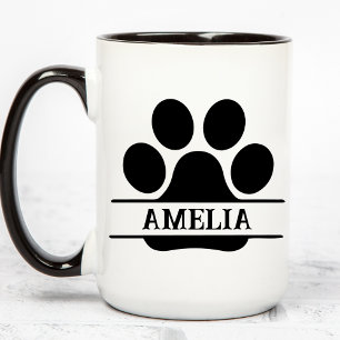 Custom Pet Paw Print Mug Black & White