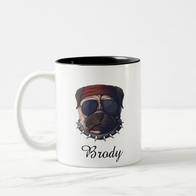 Custom pet personalised dog funny face  Two-Tone coffee mug (Left)