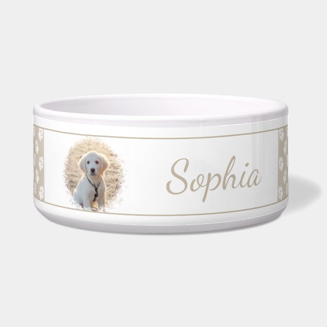 Custom Pet Photo And Beige & White Paws With Name  (Front)