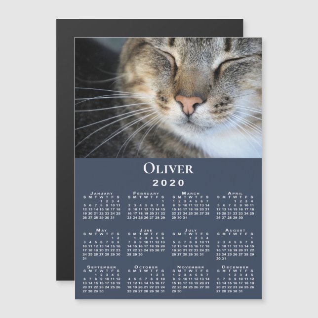 Custom Pet Photo and Name 2020 Calendar on Blue (Front/Back)