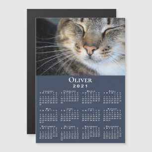 Custom Pet Photo and Name 2021 Calendar on Blue