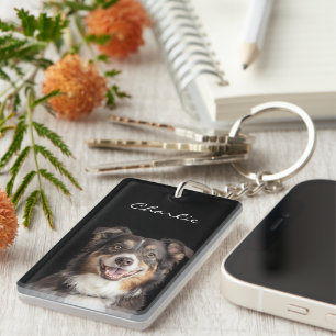 Custom Pet Photo And Name Black Key Ring