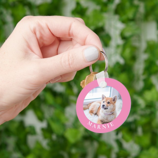 Custom Pet Photo and Name Double Sided Key Ring (Hand)