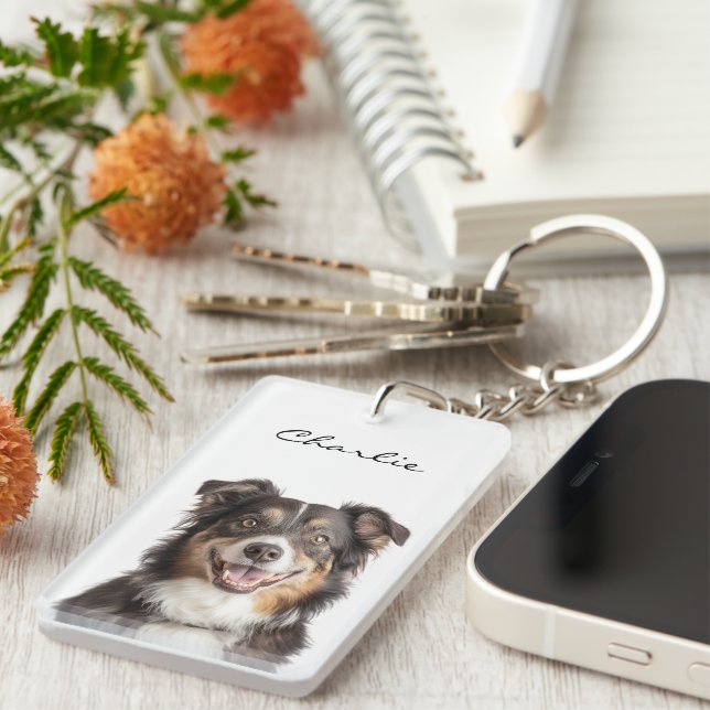 Custom Pet Photo And Name Key Ring (Front Right)