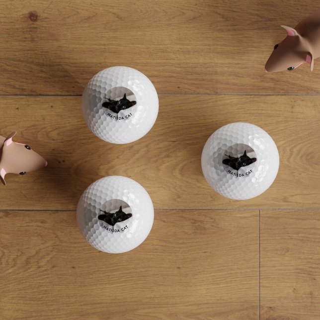 Custom Pet Photo Black Cat Personalised Golf Balls (Purrfect golf ball to add your best friend's photo too. Just add their name (or yours))