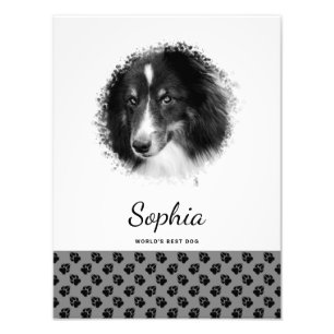 Custom Pet Photo & Black Paws On Grey & Your Text