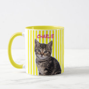 Custom Pet Photo Cat Dog Owner Yellow Stripe Mug