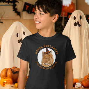 Custom Pet Photo Cat Lover Halloween Party Kids T-Shirt