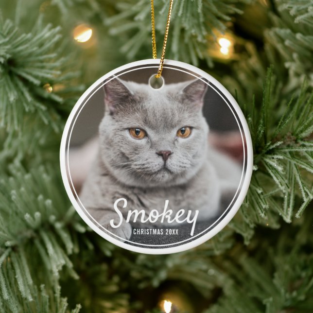 Custom Pet Photo Christmas Holiday Ceramic Ornament (Tree)