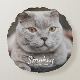 Custom Pet Photo Christmas Holiday Round Cushion