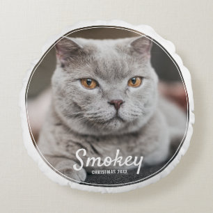 Custom Pet Photo Christmas Holiday Round Cushion