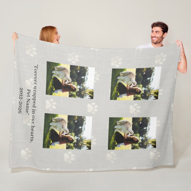 Custom Pet Photo Collage Memorial Fleece Blanket (In Situ)