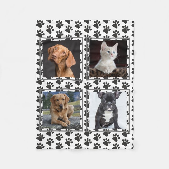 Custom Pet Photo Collage Paws Dog Lover Fleece Blanket (Front)
