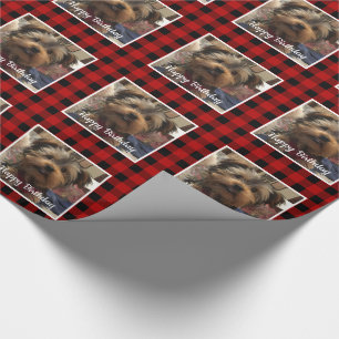 Custom Pet Photo Country Red Buffalo Check Plaid Wrapping Paper
